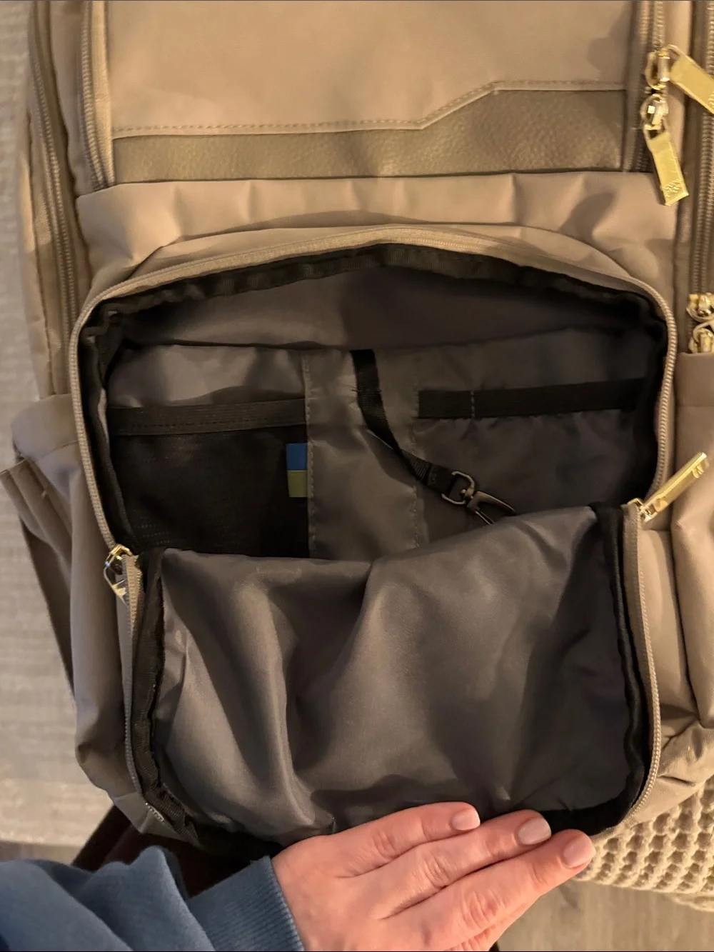Open Story Commuter Backpack in Taupe with Gold Hardware - Unbranded